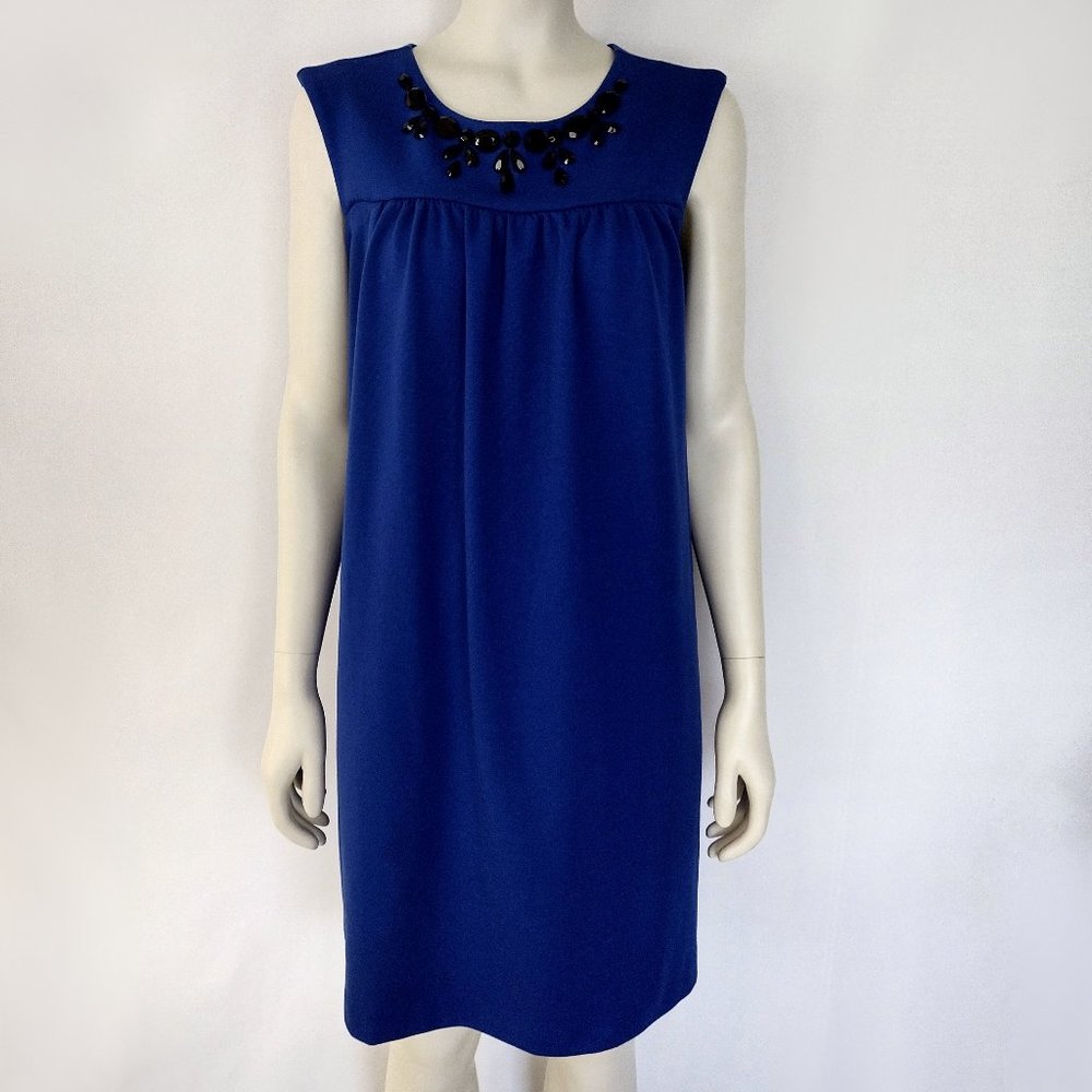 Elle Royal Blue Jewel Accented Sleeveless Shift Dress